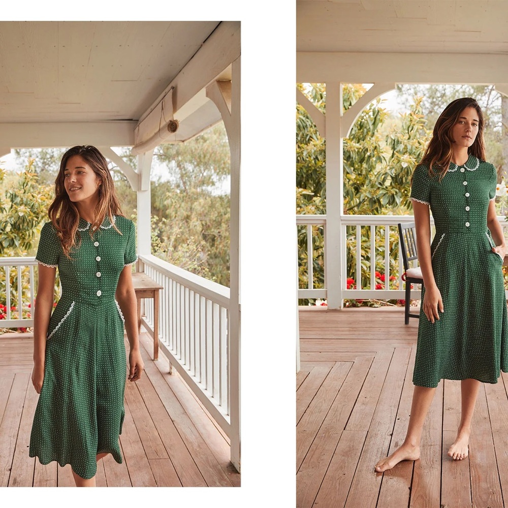 Christy Dawn Green Dot Lace-Trim Cotton Dress - Picture 2 of 11